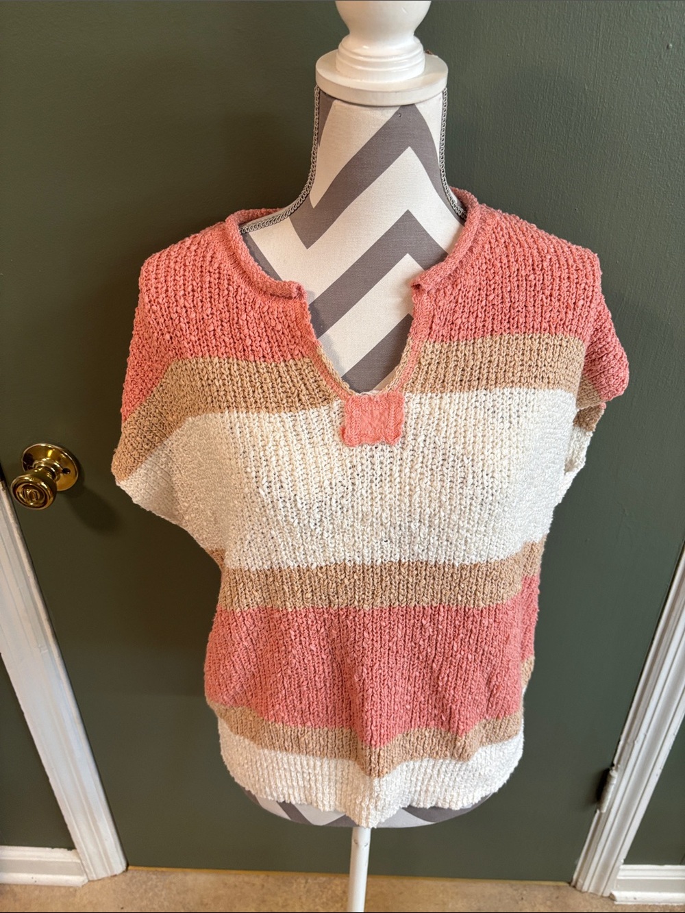 Striped Pink Cream Knit Women's Sweater Top - Picture 1 of 1